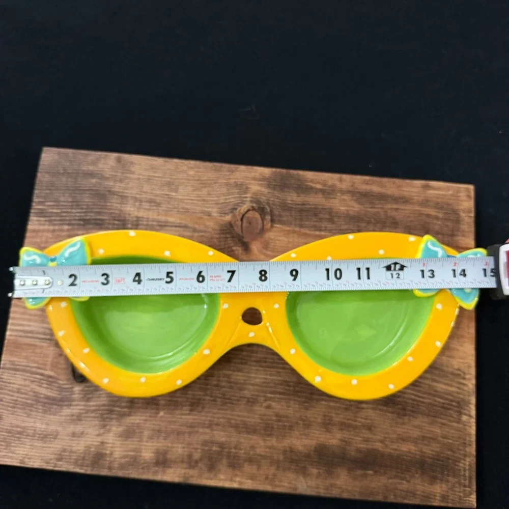 Dennis East Ceramic Sunglasses Divided Serving Dish Yellow Polka Dot Butterfly